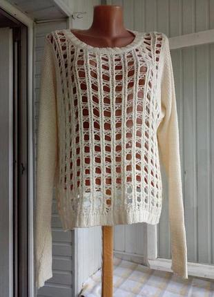 Коттоновы свитер джемпер в дырочку большого размера батал