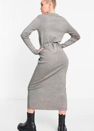 Сіре вʼязане плаття-поло сукня міді плаття на ґудзиках asos