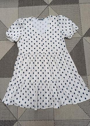 Платье в горох из льна и вискозы nutmeg