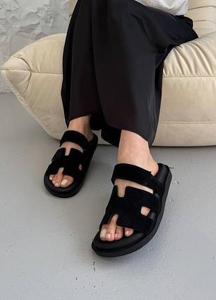 Чорні  слайдери з натуральної замші, кілька кольорів