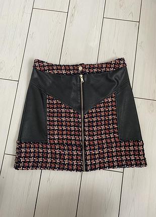 Юбка с еко кожаными вставками