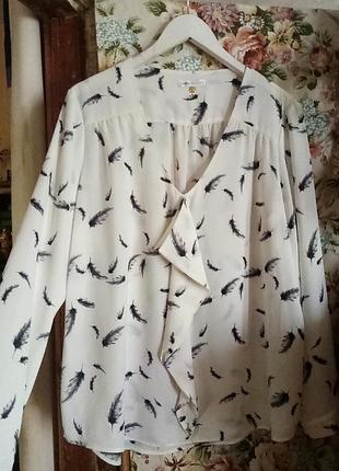 Plus size блуза в принт перьев, 56-58