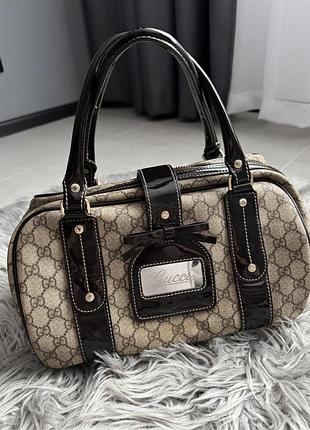 Сумка gucci brown gg boston bag beige dark brown