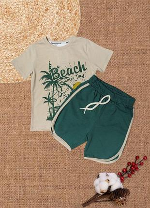Костюм для мальчика летний футболка + шорты размеры от 92 до 110 зеленый