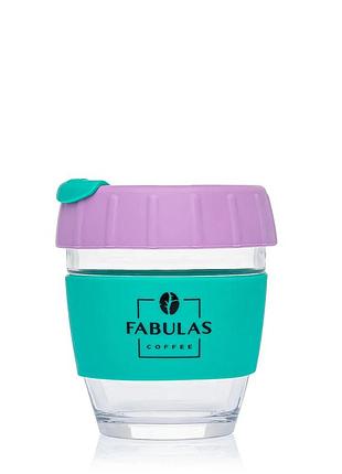 Чашка fabulas glass+silicone з кришкою ребро рожево-зелена 250мл