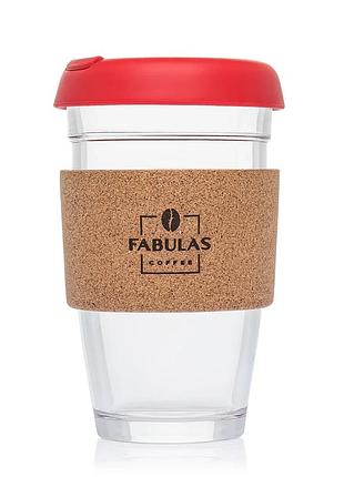 Чашка fabulas glass+silicone+cork з кришкою червоний-корк 450мл