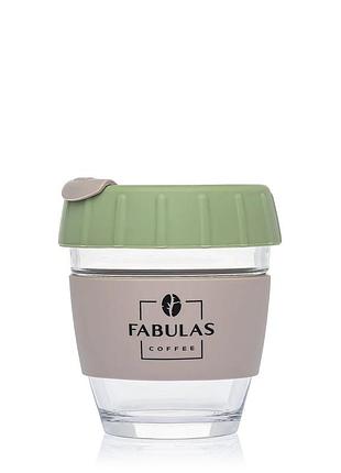 Чашка fabulas glass+silicone з кришкою ребро зелено-сіра 250мл