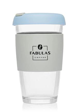 Чашка fabulas glass+silicone з кришкою блакитно-сіра 450мл