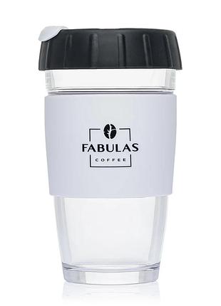 Чашка fabulas glass+silicone з кришкою ребро чорно-біла 450мл
