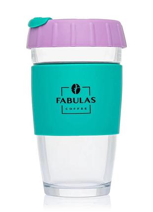 Чашка fabulas glass+silicone з кришкою ребро рожево-зелена 450мл