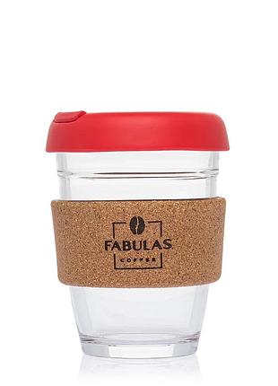 Чашка fabulas glass+silicone+cork з кришкою червоний-корк 340мл
