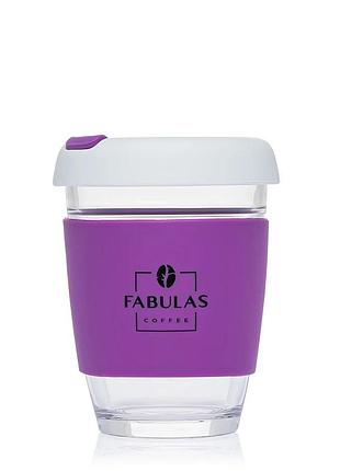 Чашка fabulas glass+silicone з кришкою біло-фіолетова 340мл