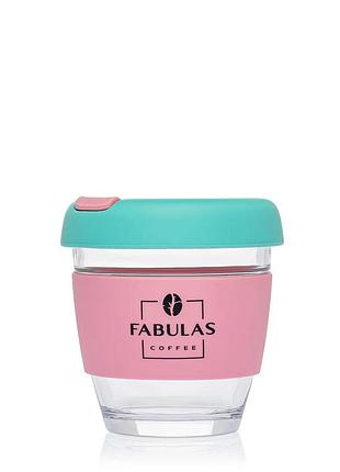 Чашка fabulas glass+silicone з кришкою зелено - рожева 250мл
