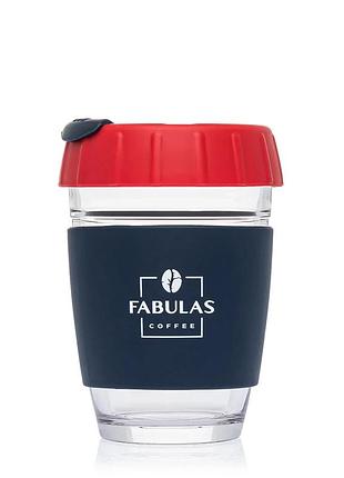 Чашка fabulas glass+silicone з кришкою ребро червоно-синя 340мл