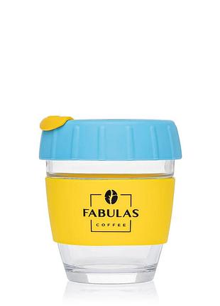 Чашка fabulas glass+silicone з кришкою ребро блакитно-жовта 250мл