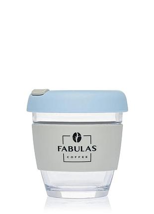 Чашка fabulas glass+silicone з кришкою блакитно-сіра 250мл