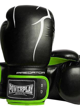 Боксерські рукавиці powerplay 3018 jaguar чорно-зелені 14 унцій