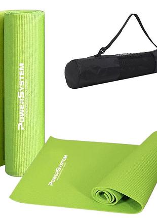 Килимок для йоги та фітнесу power system ps-4014 pvc fitness-yoga mat green (173x61x0.6)