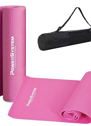 Килимок для йоги та фітнесу power system ps-4014 pvc fitness yoga mat pink (173x61x0.6)