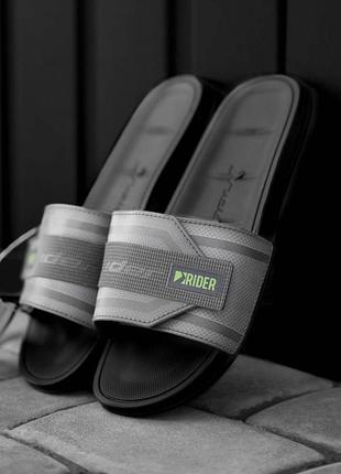 Чоловічі шльопанці rider walk slide grey на липучці сірі шльопки райдер сланці на кожен день