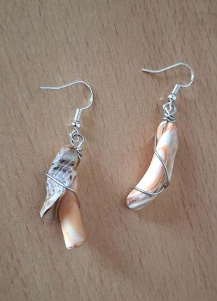 Серьги натурал ракушки бохо тренд бижутерия кульчики ручн раб boho etno серёжки hand made