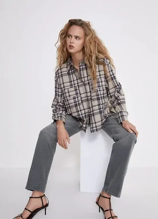 Фланелевая рубашка в клетку оверсайз zara 🇪🇸