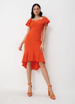Платье миди асимметричное оранжевое