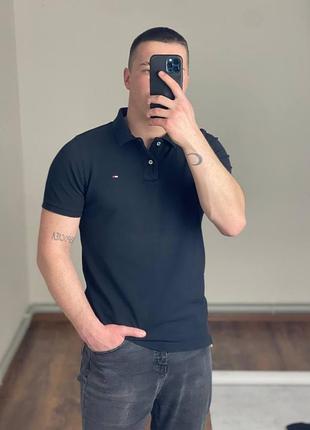 Чорне базове поло tommy hilfiger basic polo