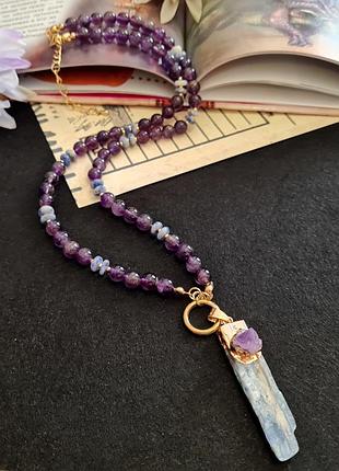 🔺💜🐟эксклюзивное аметистовое колье с подвеской из кианита