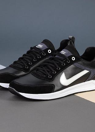 Мужские кожаные кроссовки большого размера черные натуральная кожа м-28