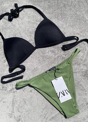 Купальник раздельный высокая талия zara плавки хаки