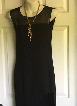 Zara платье черное асимметричной  длины с прозрачной кокеткой  м2 фото
