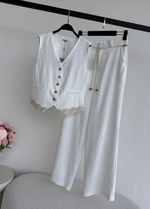 Жіночий люксовий літній костюм з льону міuміu