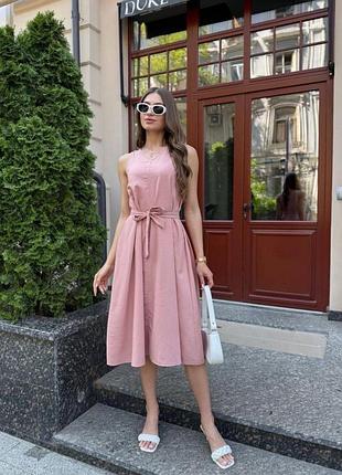 Гарненька лляна сукня міді з кишенями і поясом літнє плаття зручне