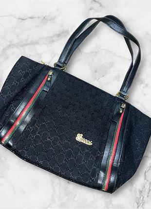 Чорна сумка шопер,монограма,gucci, лого(1)