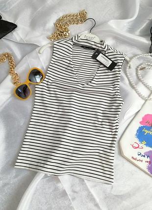 Топ майка трикотаж в полоску с чокером нежная приятная к телу ткань