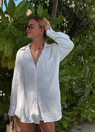 Женская рубашка oversize из льна 42-46 белая