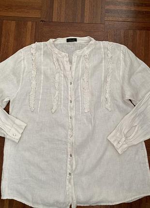 Біла льняна льон 💯 льон оверсайз бохо сорочка великий розмір fenella 52-56 італія 🇮🇹