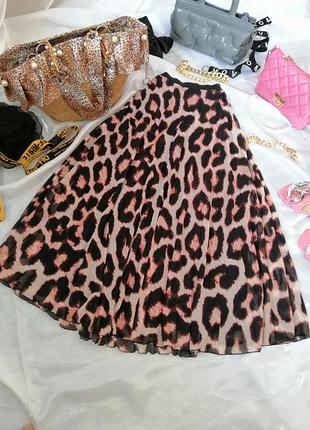 Красива довга спідниця шифон на підкладці висока посадка пишний легкий матеріал пліссе принт лео лео