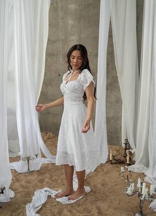 Сукня літня жіноча міді з прошви бавовна з вишивкою на спині корсетна шнурівка пляття літнє