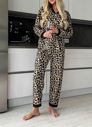 Жіноча піжама сорочка з штанами леопард хл