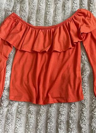 Блузка, топ волан відкриті плечі мандариновий колір