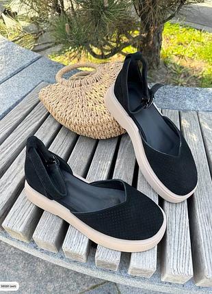 Босоножки girls черный замш перфорация.