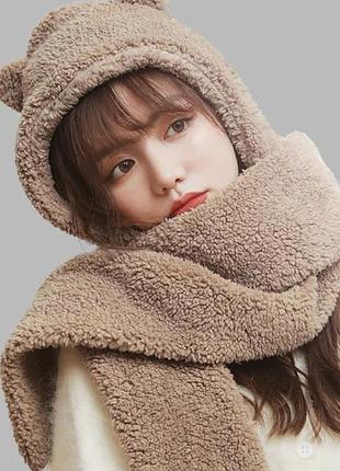 Тедді шапка з вушками 2в1 на зиму