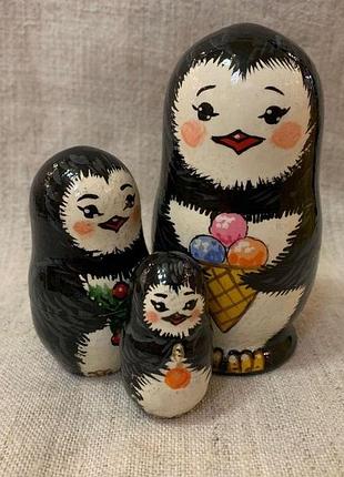 Матрешка деревянная, матрешка расписная, матрешка 3-ка, матрешка сказка "пингвин", матрёшка сувенир