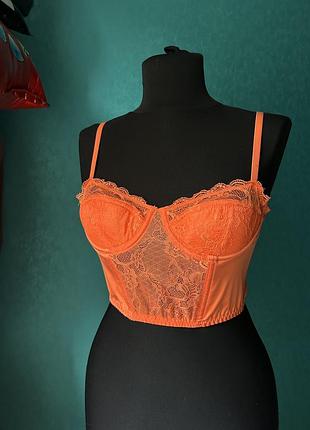 Топ бюстьє жіночий з чашками коралови з мереживом xxs xs