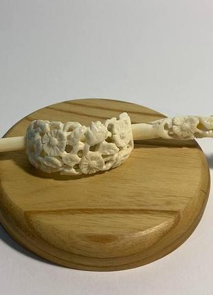 Шпилька из кости, аксессуар, заколка для волос "цветы", шпилька костяная, заколка из кости цветы