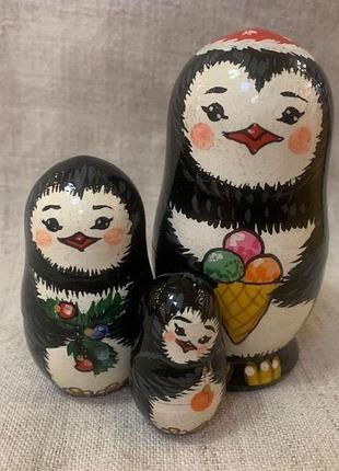 Матрешка деревянная, матрешка расписная, матрешка 3-ка, матрешка сказка "пингвин", матрёшка сувенир
