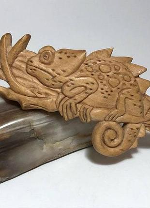 Заколка-автомат для волос деревянная "хамелеон"