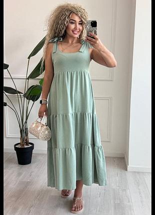 Сарафан длинный женский летний с пышной юбкой расклешенный на завязках а силуэта мята